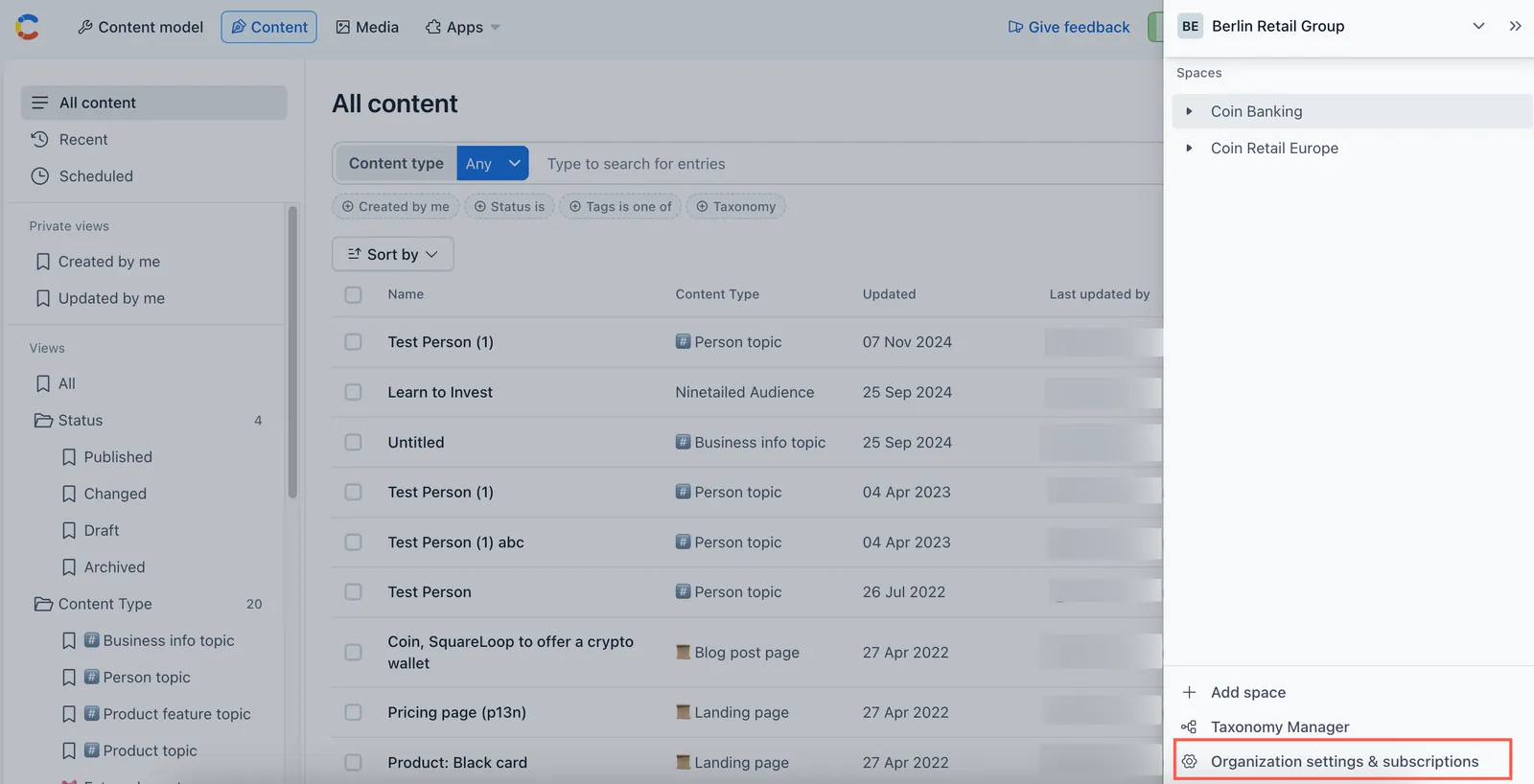 Organization settings