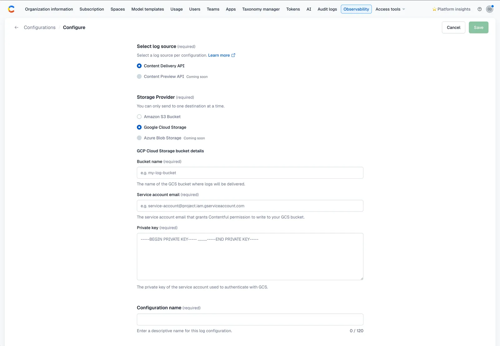 Enterprise Observability GCP GCS credentials