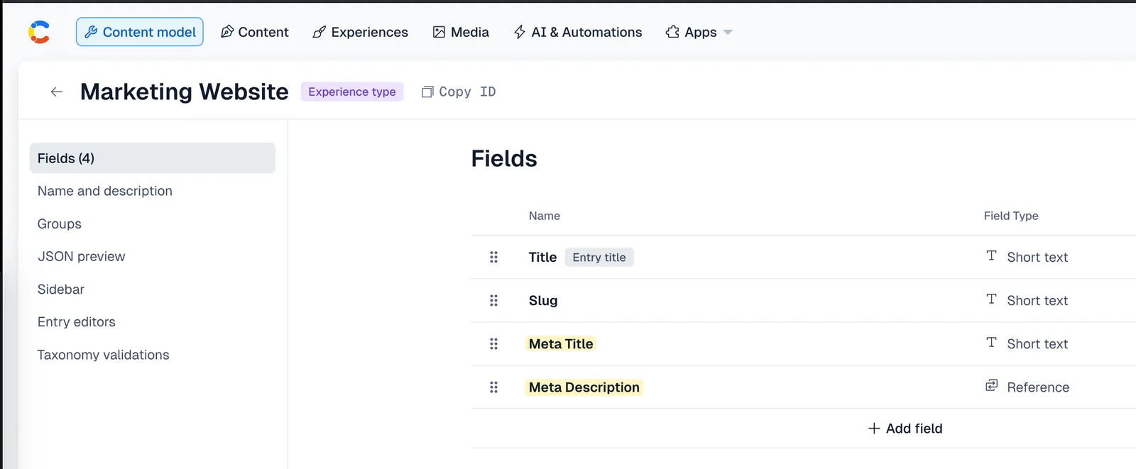 Content model fields